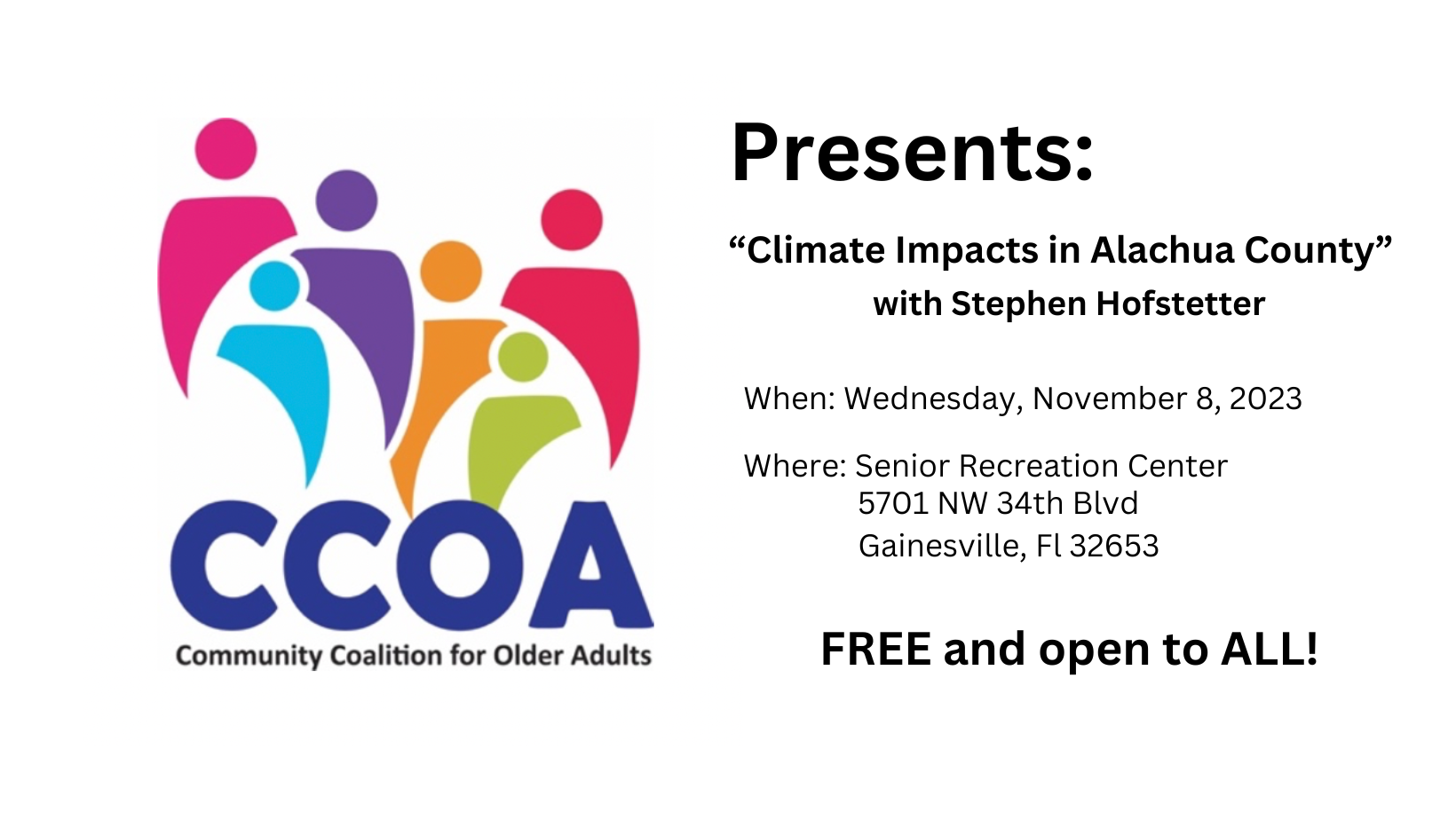 CCOA Logo on the left with event details on the right
