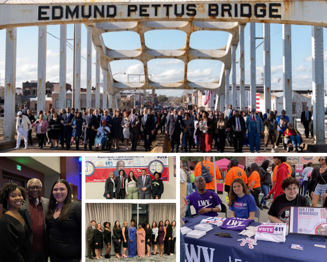 Photo collage of 7 LWVFL photos from Selma