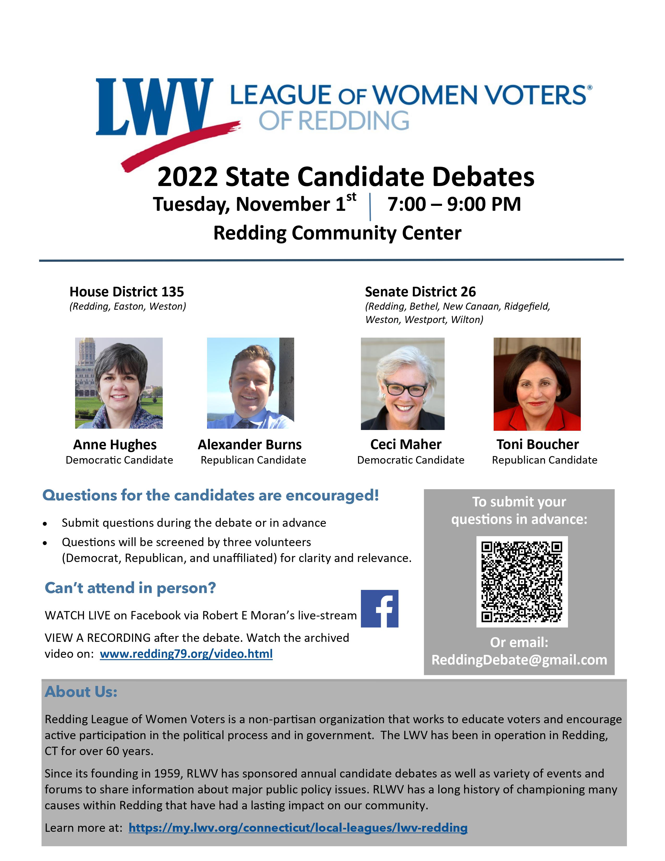 Redding LWV 2022 State Candidate Debate flyer