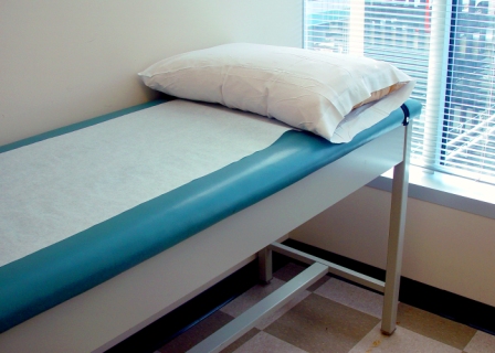bed in hospital or clinic room