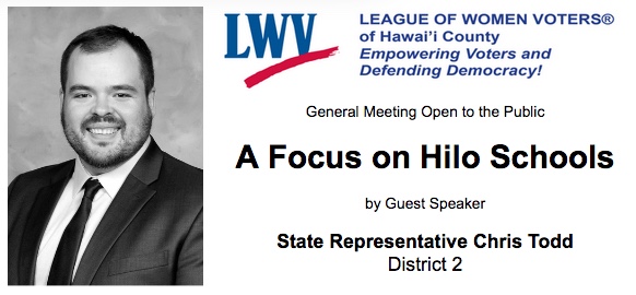 LWVHC Rep. Chris Todd, District 2, guest speaker for general meeting, Nov. 8, 2019 - poster