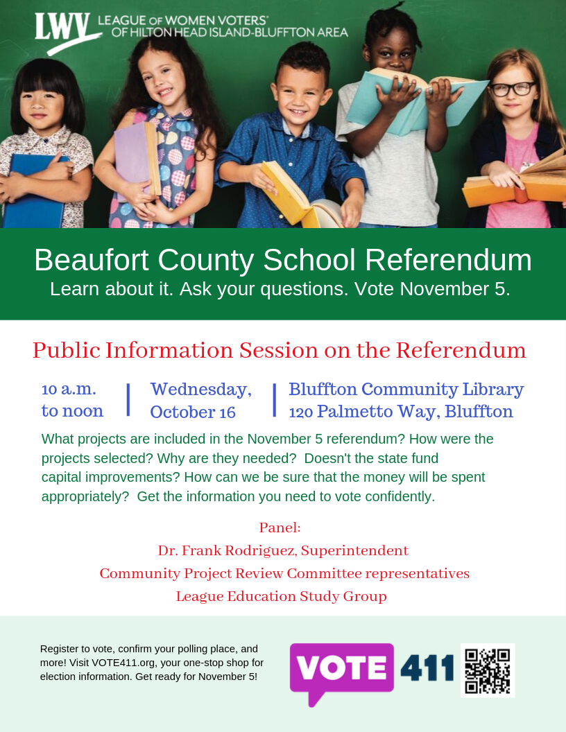 Beaufort School Referendum Info Session: Oct. 16, 10 am, Bluffton Library