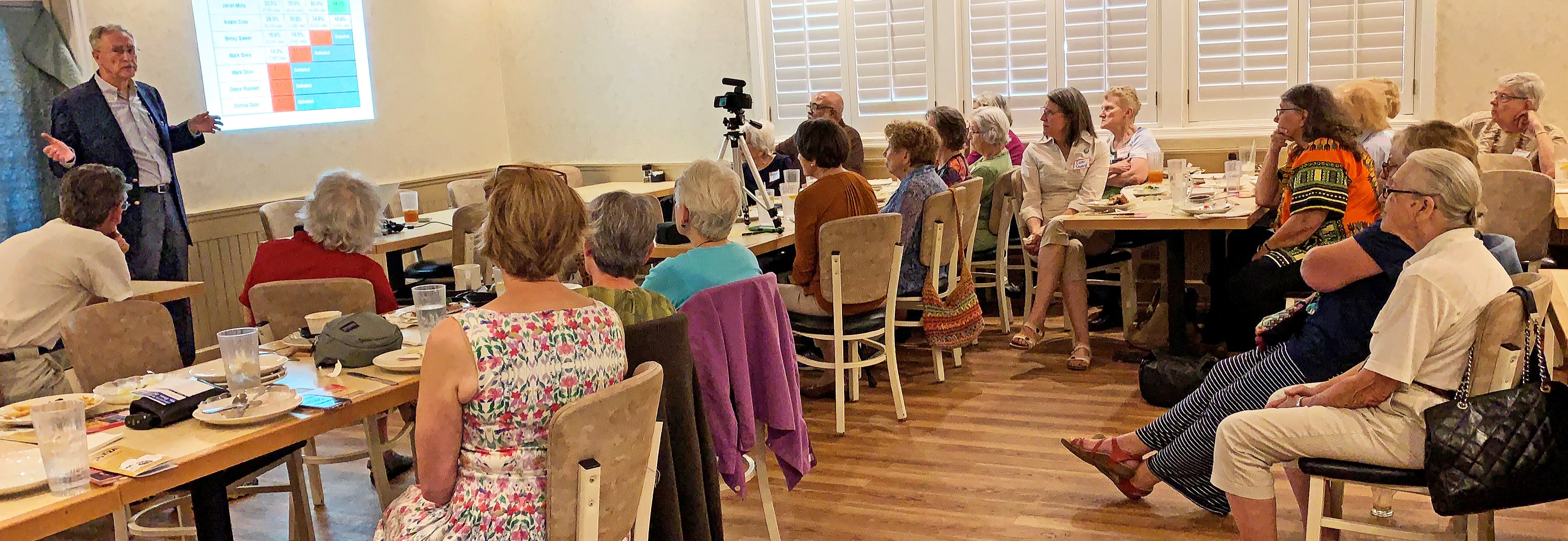 LWVNCC members and guests listen to Dr. Jack Nagel speak