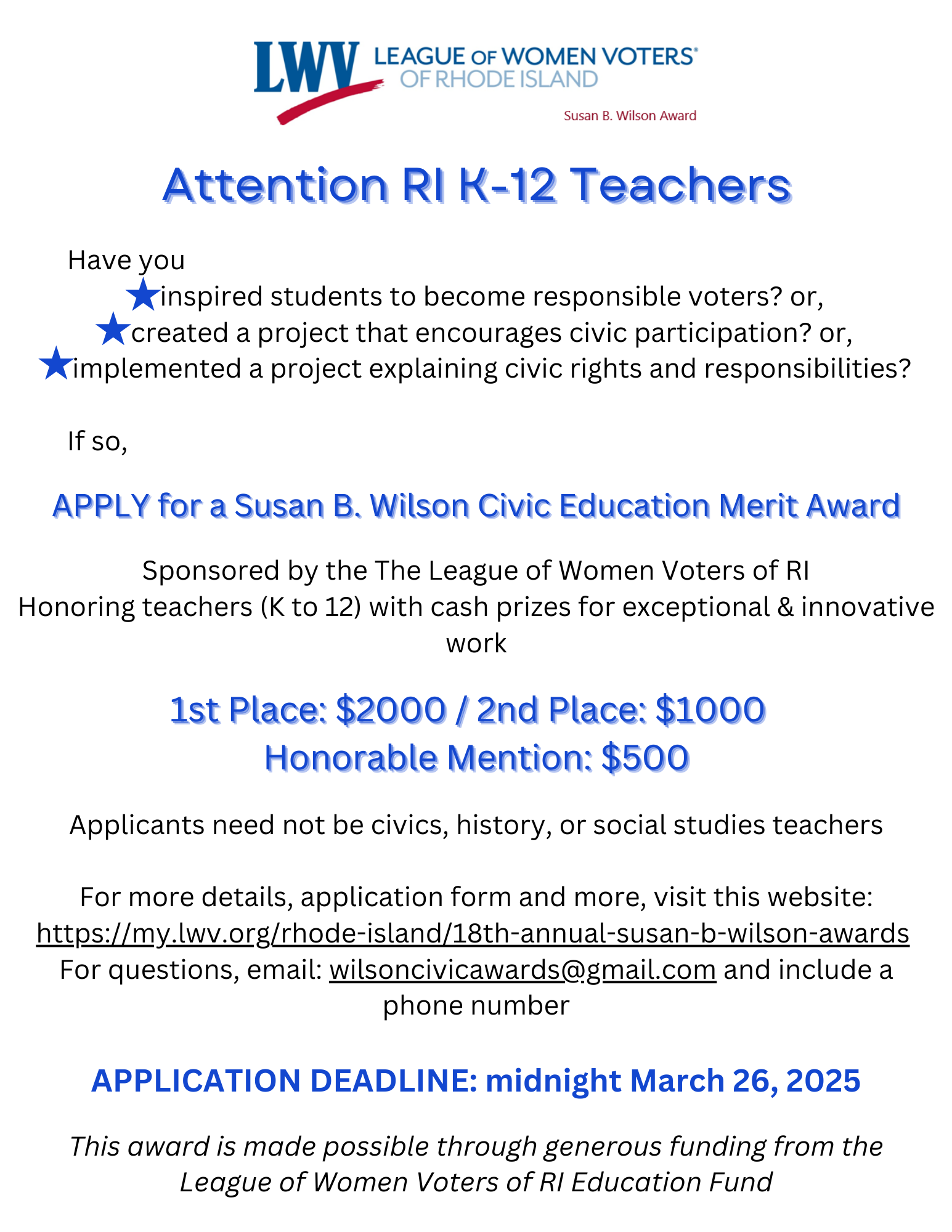 2025 SBW Award civic education award