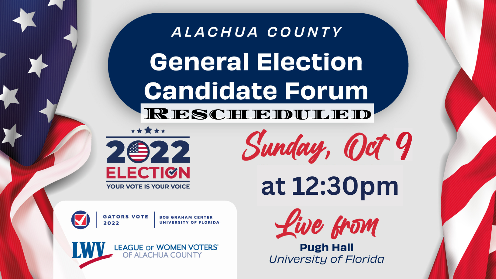 General Election Candidate Forum Rescheduled Sunday October 9