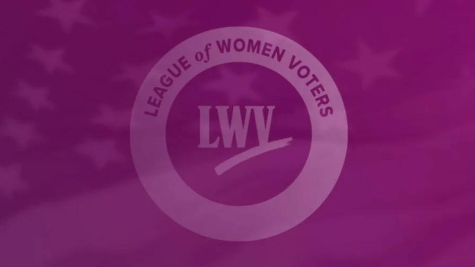 LWV logo in a circle with purple overlay and flag in background