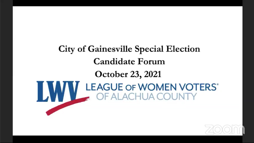 Black text on white background with League of Women Voters of Alachua County logo