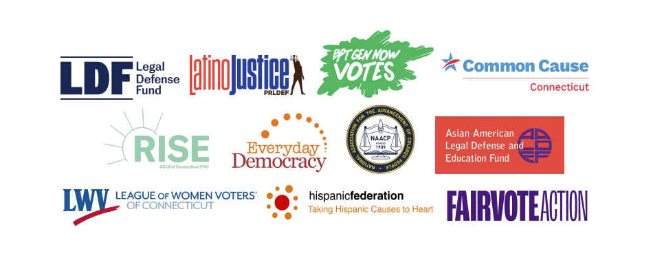 Banner with several Civil Rights Organizations Logos including LWVCT
