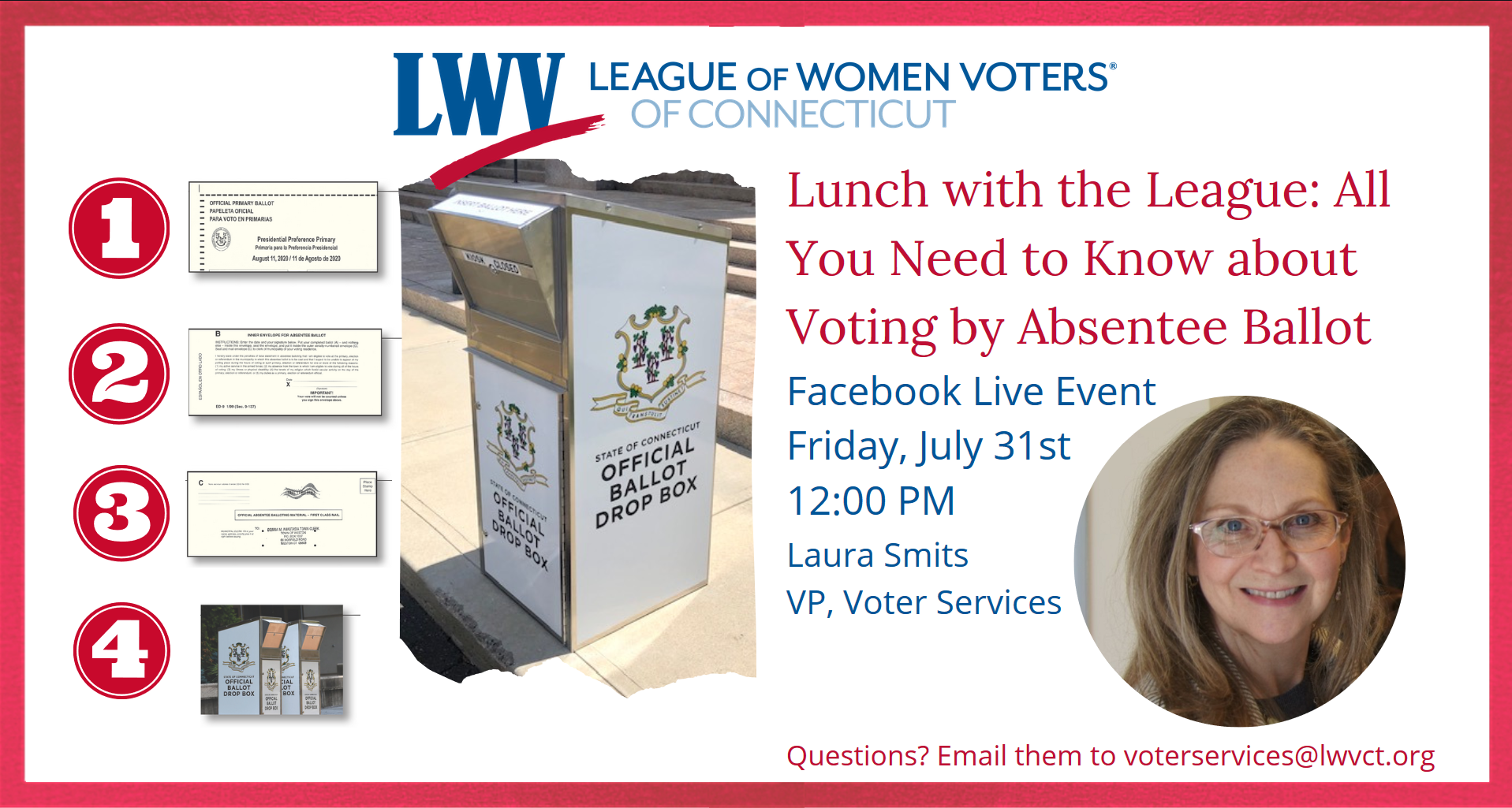 Lunch with the League All You Need to Know About Voting by Absentee Ballot July 31 Event Image