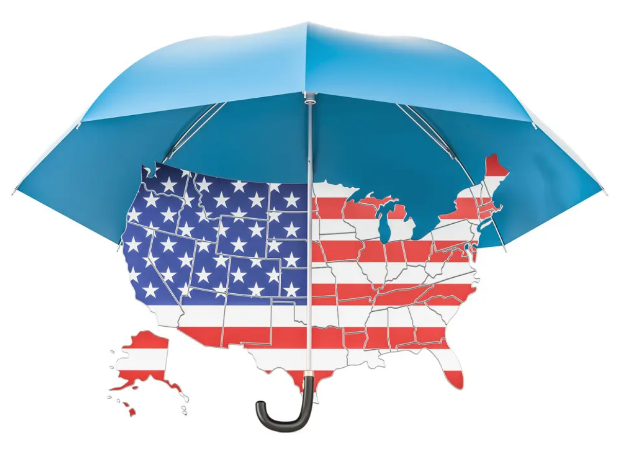 USA Map with Umbrella over it
