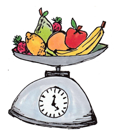Drawing of produce on scale Drawing of produce on scale