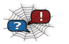 Image of spider web with question mark and exclamation point