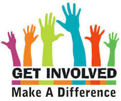 Graphic of hands raised with the words "Get Involved:  Make a Difference" below