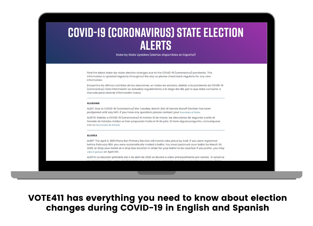 Vote411.org coronavirus state election alerts