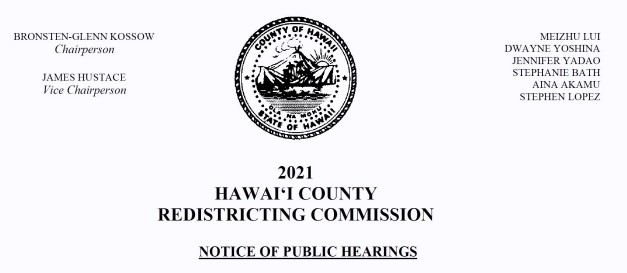 2021 Hawaii County Redistricting Commission - Public Notice Heading