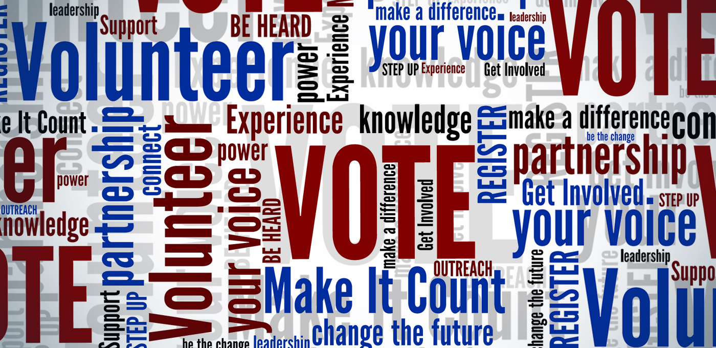 voter banner with many words encouraging voting