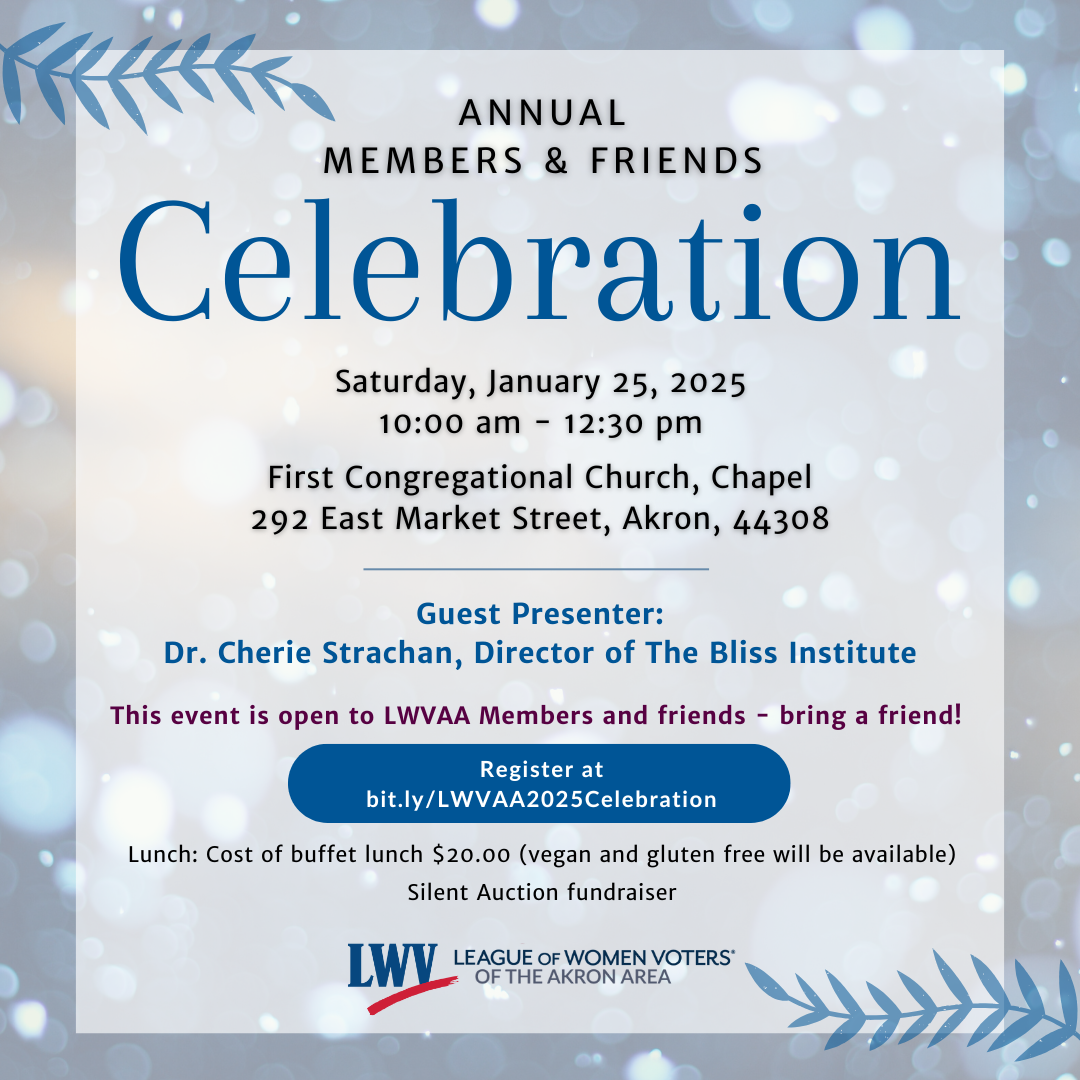 2025 Members & Friends Celebration on Saturday, January 25th from 10 am to 12:30 pm at the First Congregational Church