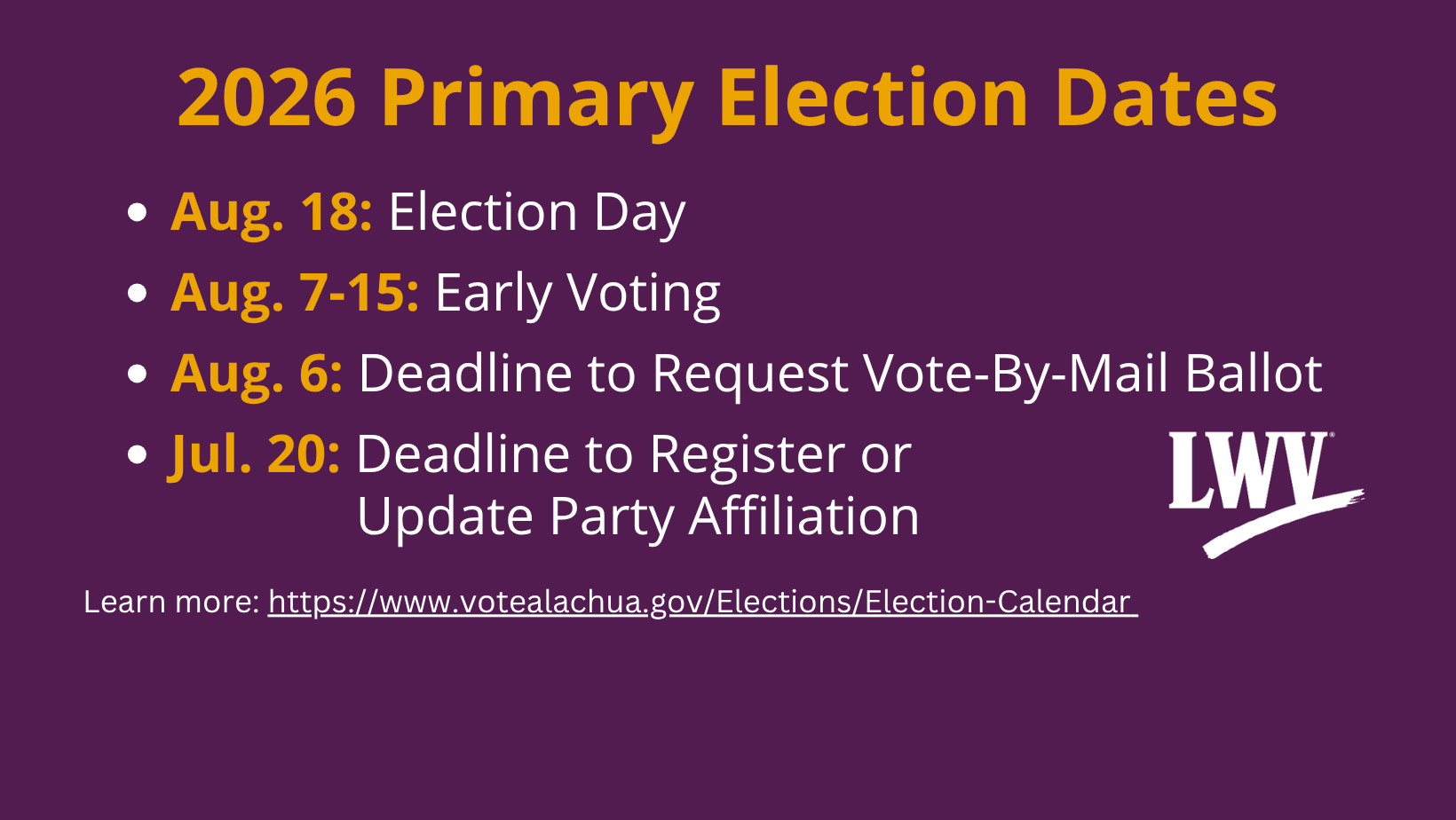 Important dates for the 2026 Primary Election