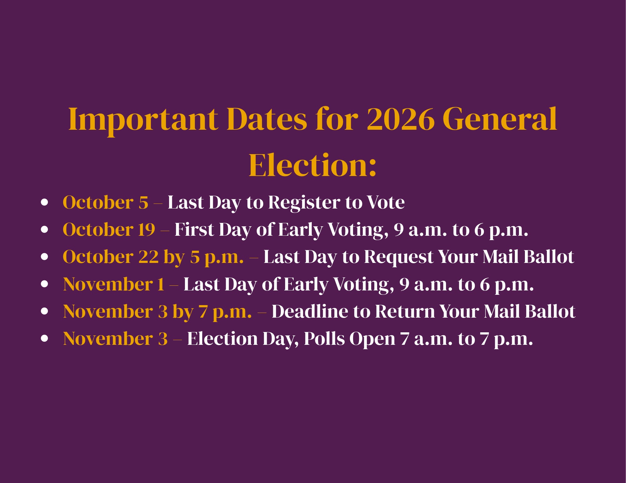 Important dates for the 2026 Primary Election