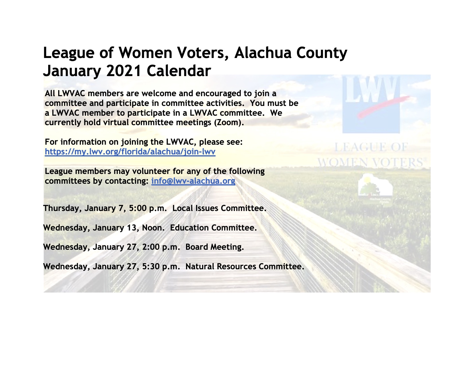 LWVAC Monthly Calendar