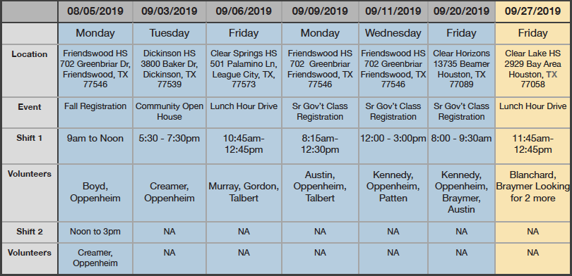 Voter Registration Drives - Fall 2019 Voter Registration Schedule