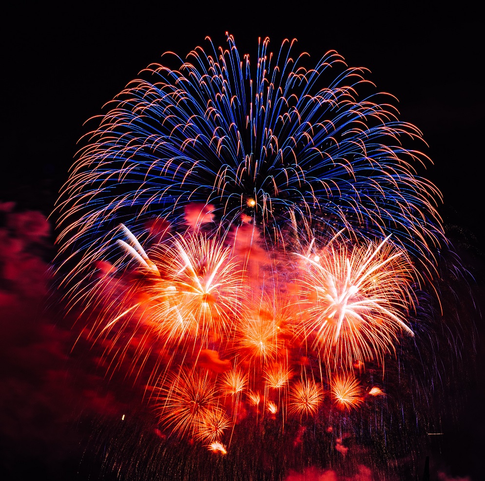 Fireworks against dark sky