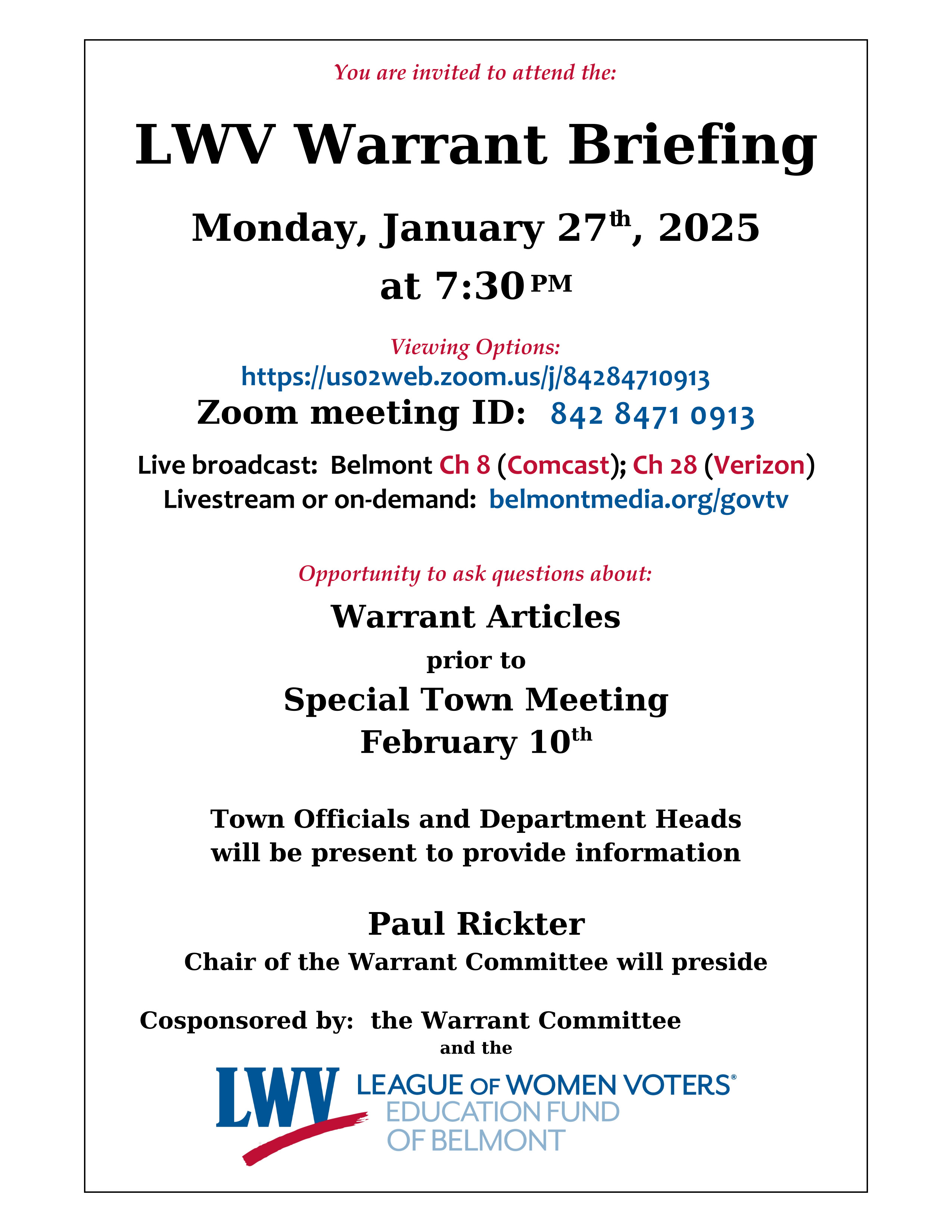 Flyer LWV warrant briefing January 27 2025