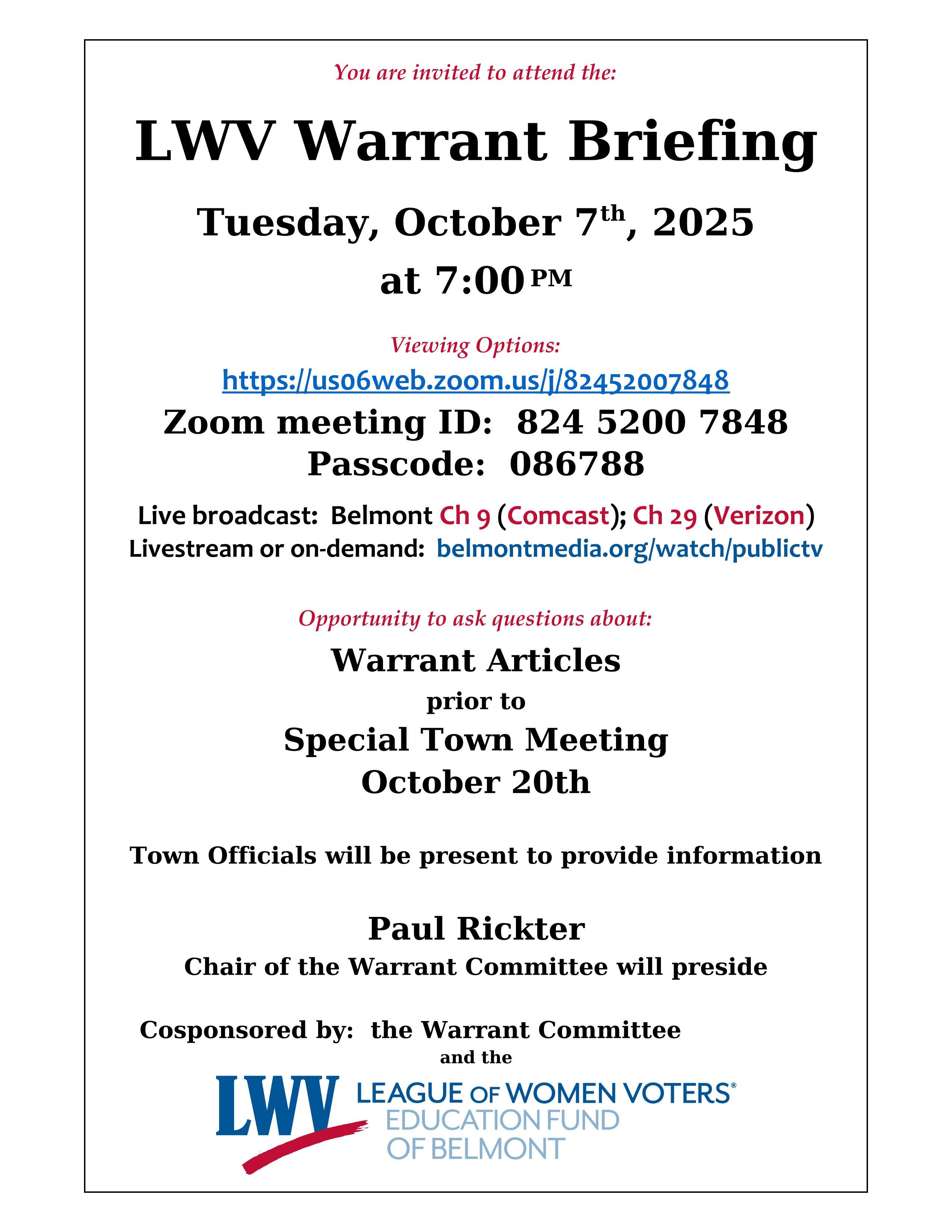 Warrant briefing October 7, 2025