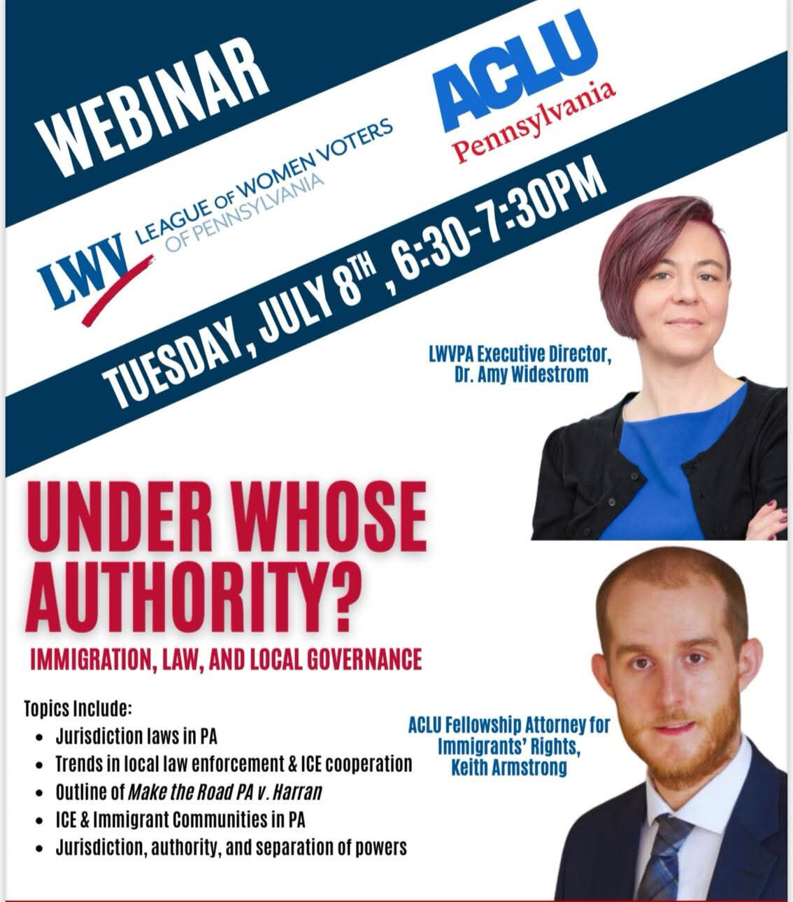 Webinar:  Under Whose Authority?  Immigration, Law and Local Governance.  July 8 6:30 - 8 pm u