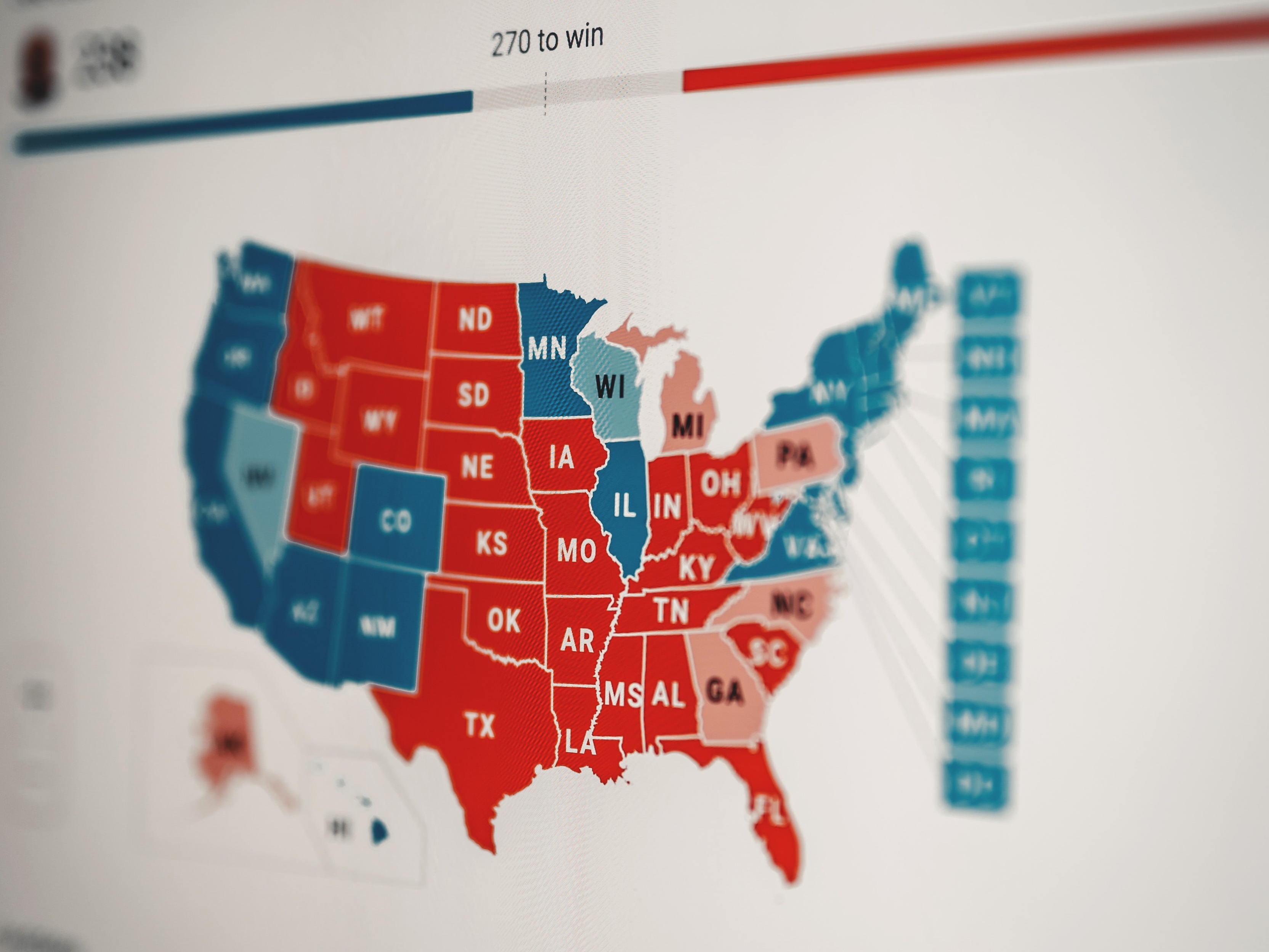 map of the united states showing states in red and blue based on electoral college votes