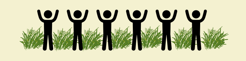 stick people holding their arms up standing in grass
