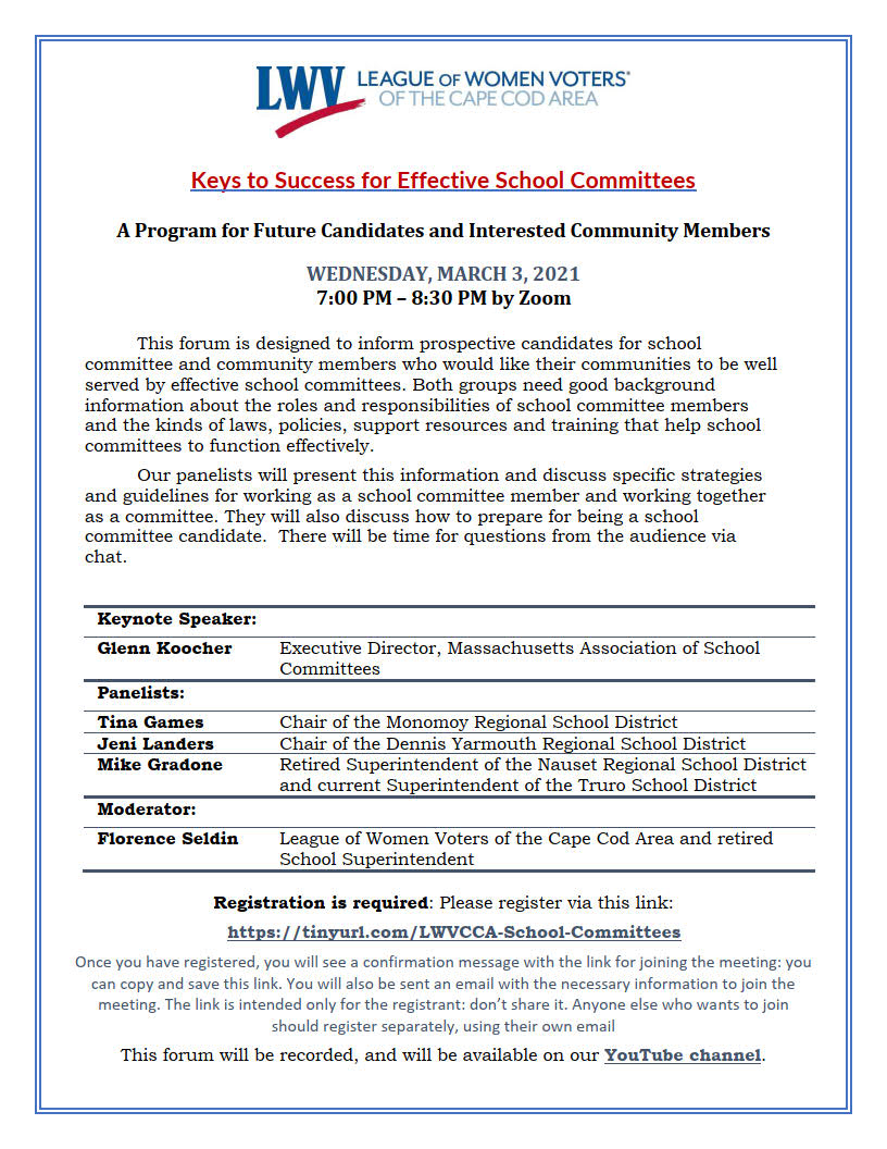 LWVCCA Key to Success for School Committees