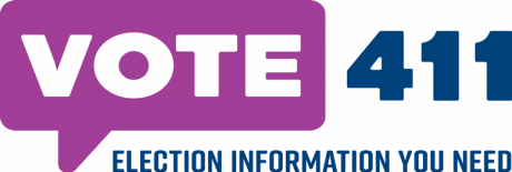 "Vote" on purple background:  "411" in dark blue text