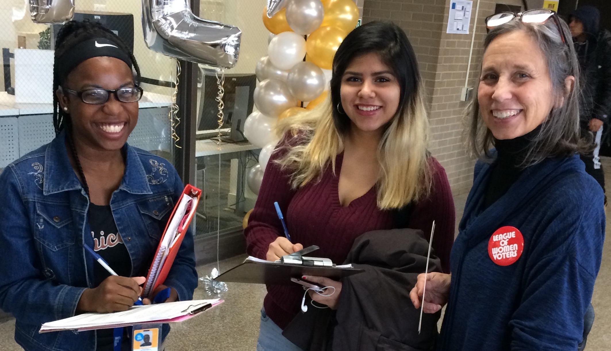 Catherine Mardikes registers voters at community colleges