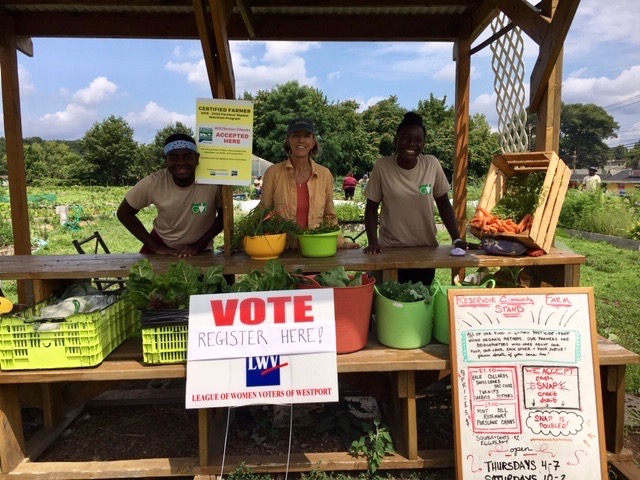Bridgeport farmers market voter registration table