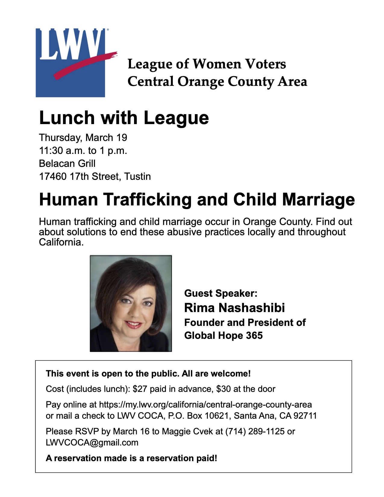 Lunch with League Human Trafficking and Child Marriage