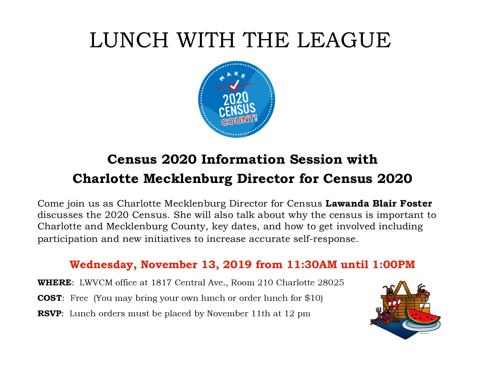 Lunch with the League Welcomes Charlotte Mecklenburg Director for Census 2020