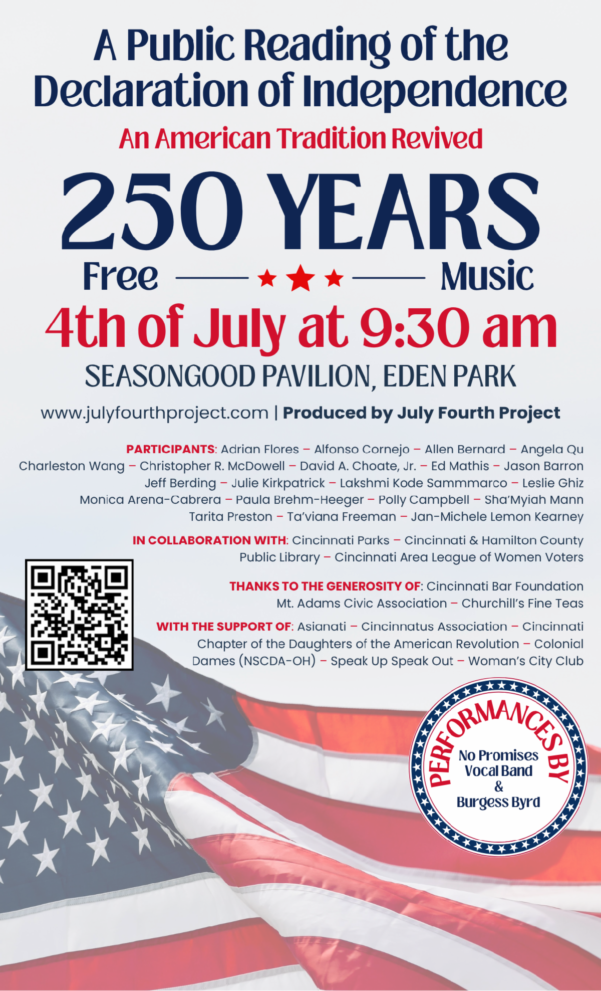 Flyer for the reading of the Declaration of Independence on July 4
