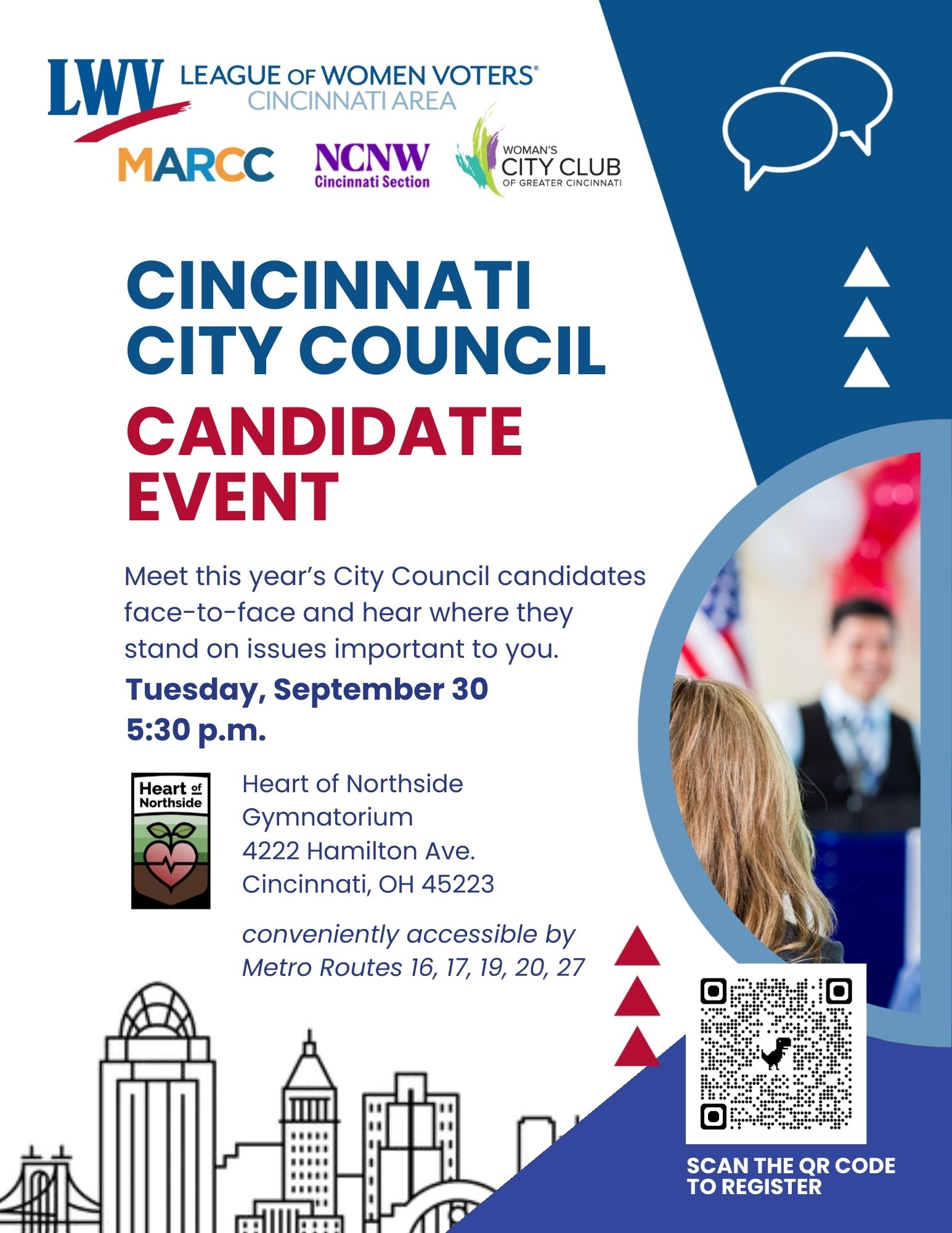 Flyer for the Cincinnati City Council Candidate Event at Heart of Northside