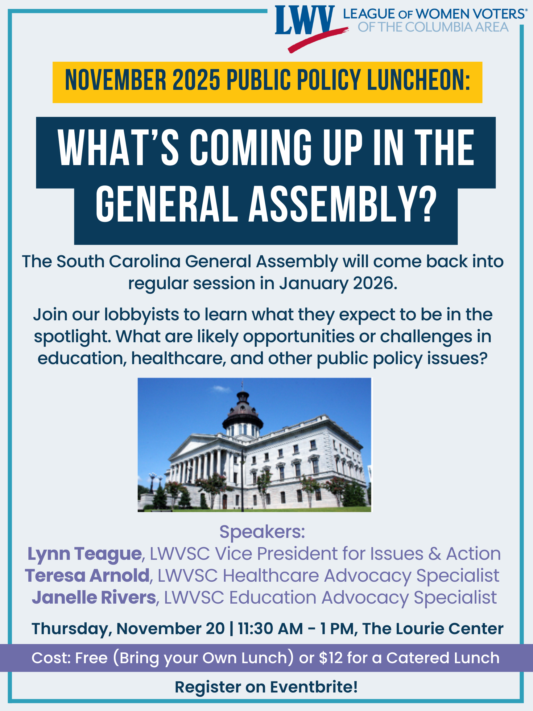 flyer for November Public Policy Luncheon