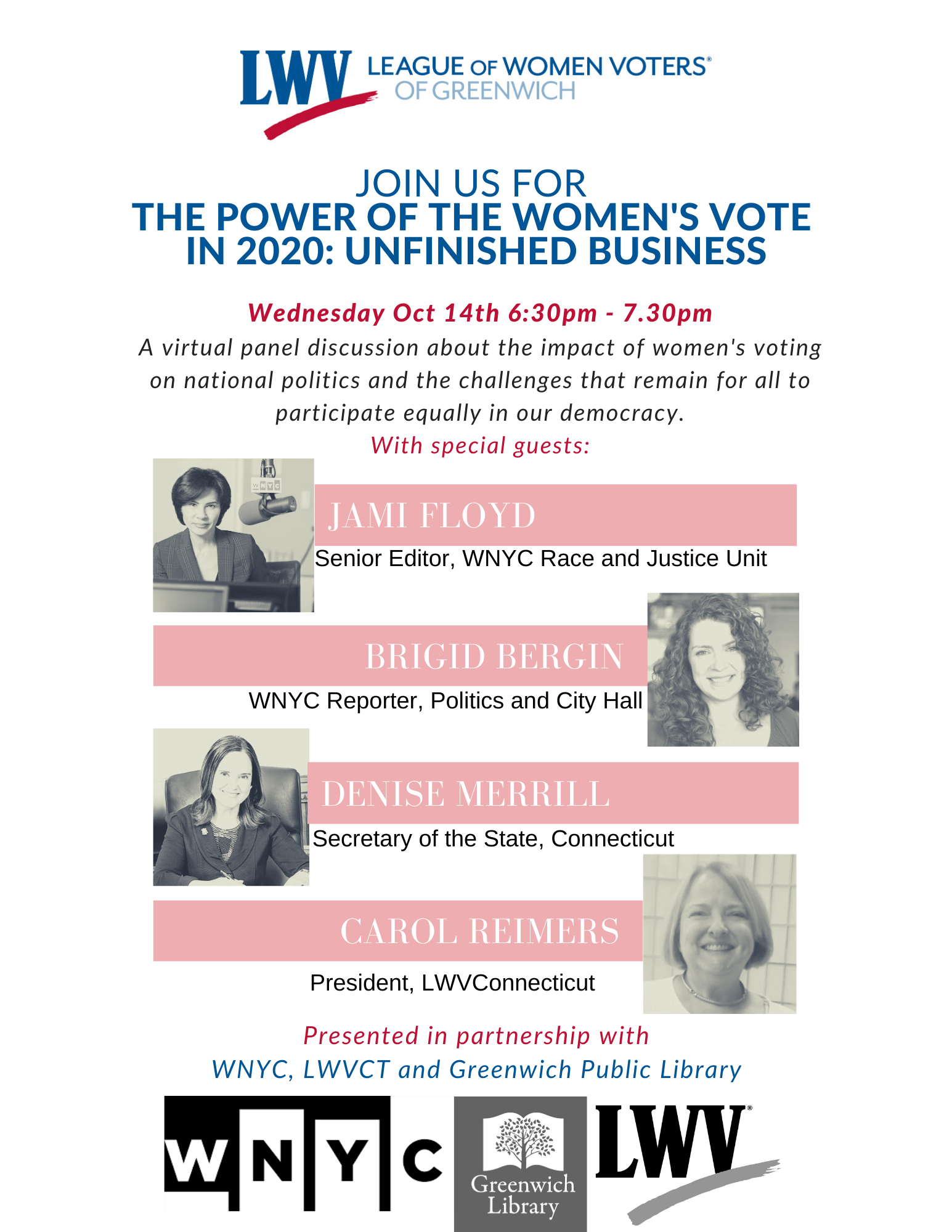 LWV of Greenwich Event Image The Power of Women's Vote in 2020 Unfinished Business
