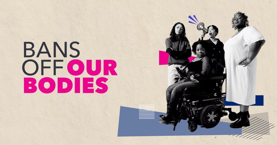 Bans Off Our Bodies Rally Image with group of 4 people and one in a wheelchair