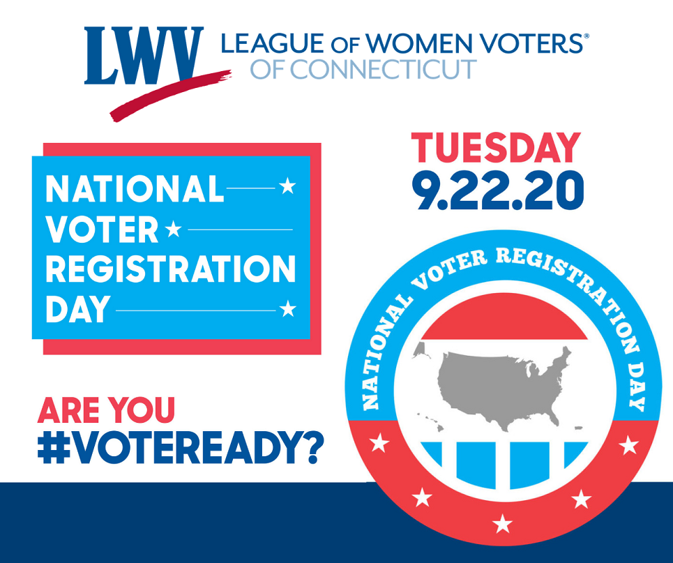 National Voter Registration Day Sept 22 Image with LWVCT Logo