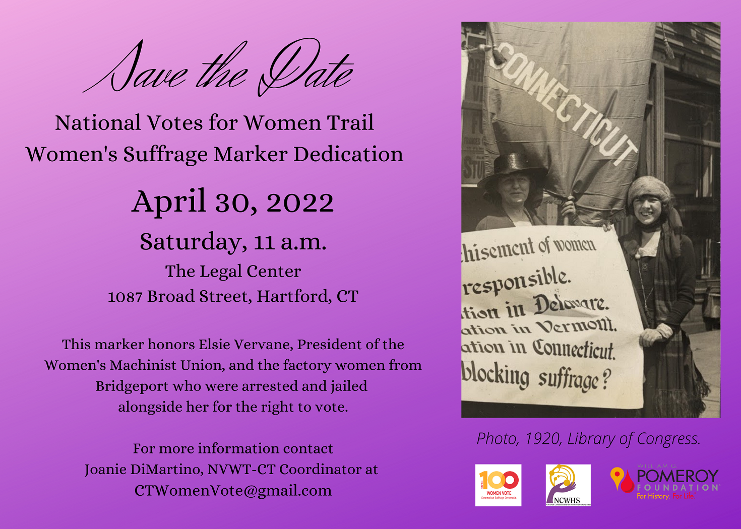 Bridgeport Suffrage Marker Save the Date flyer