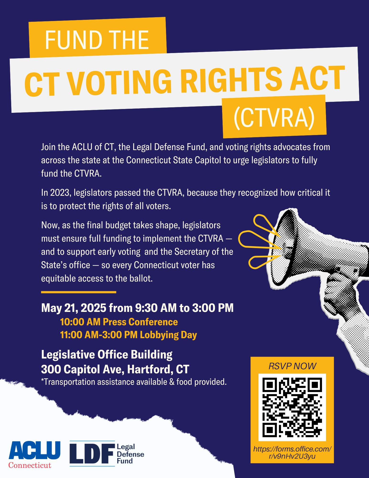 CT VRA Lobby Day May 21 Flyer