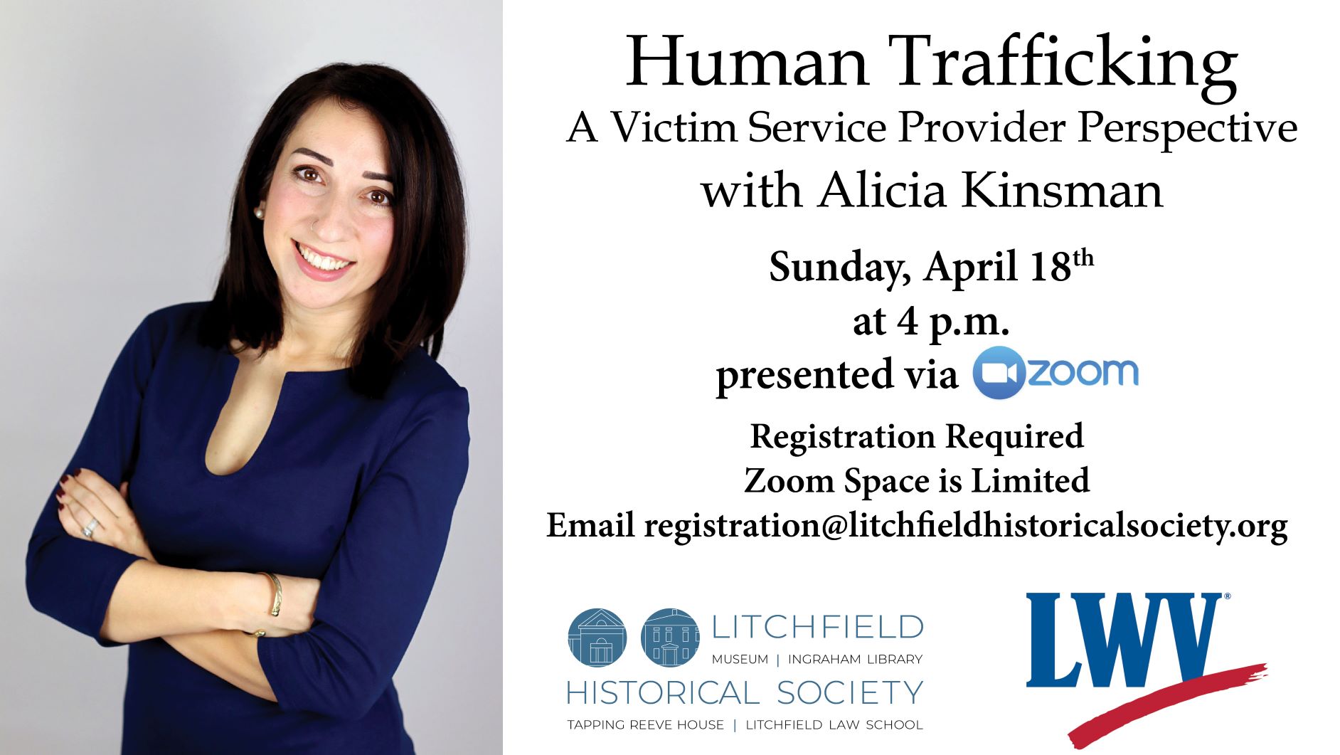 Flier for Human Trafficking event with photo of Alicia Kinsmann