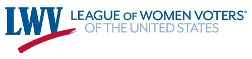 Logo in red blue and white for league of women voters of the united states