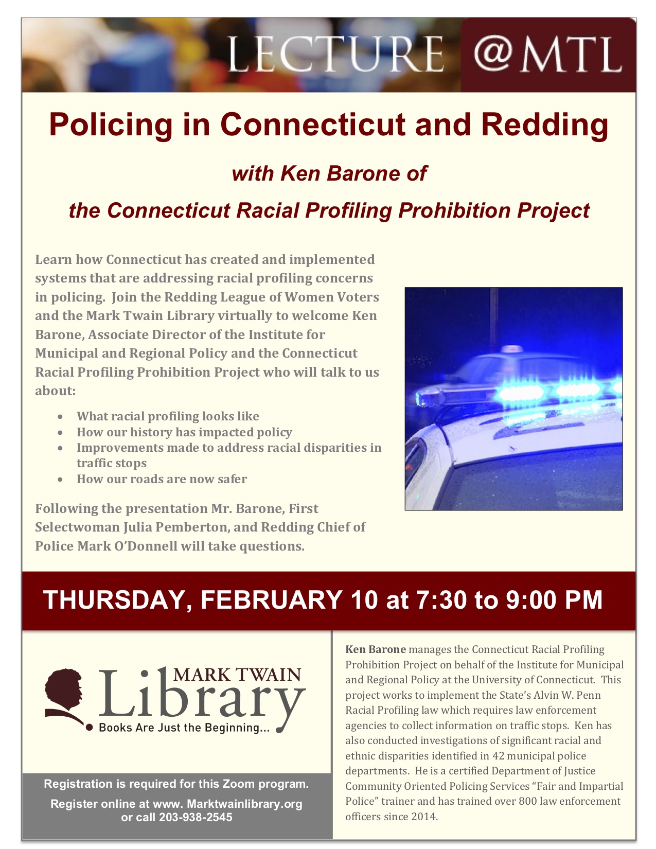 Flier for LWV Redding Policing in Connecticut