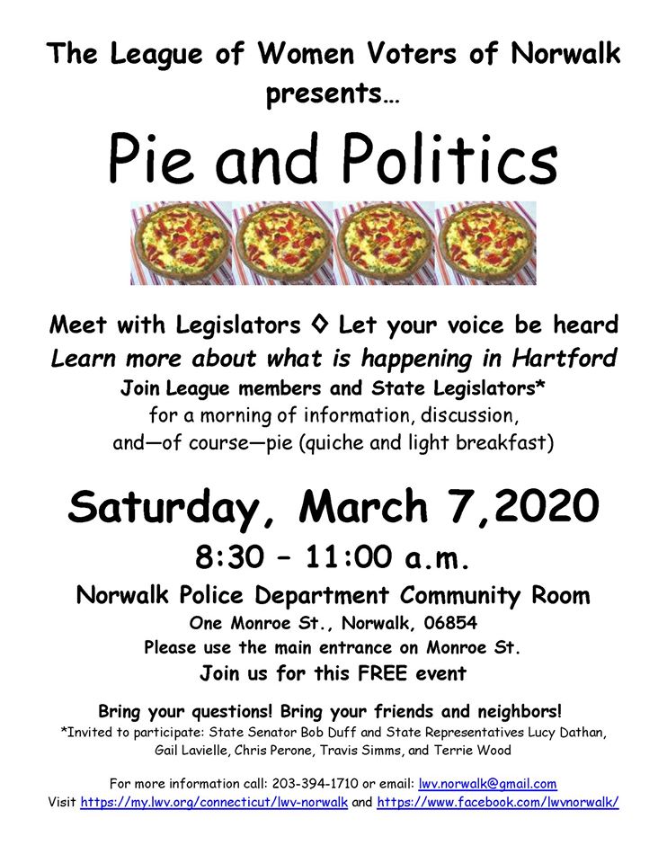 Image for Norwalk League of Women Voters Pie and Politics Legislative Forum