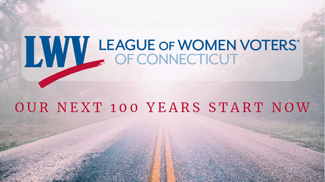 LWVCT Logo and Banner Our Next 100 Years Start Now